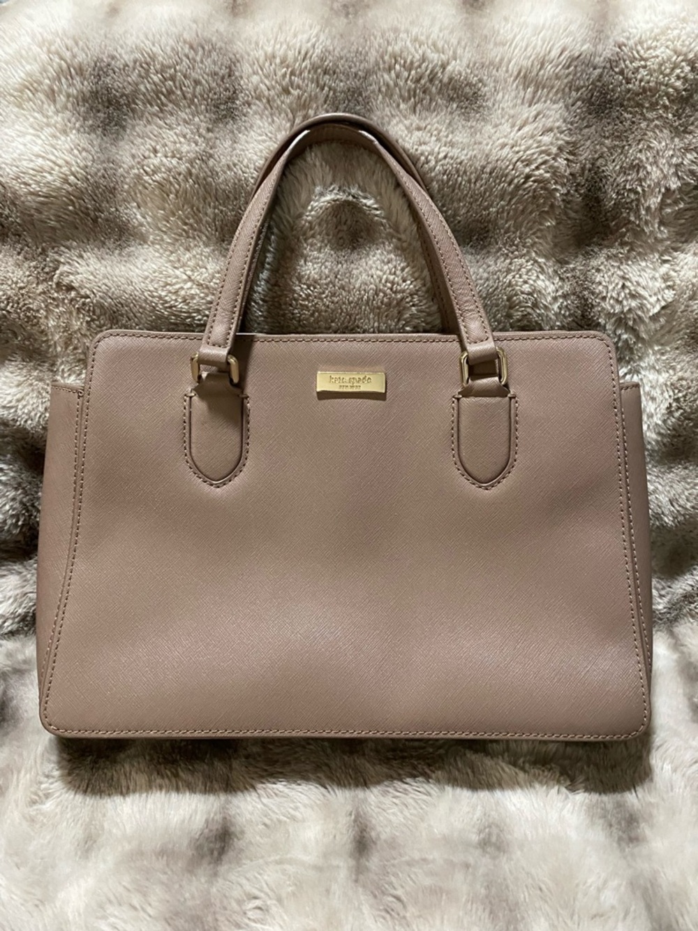 kate spade Taupe/Pink Structured Satchel with Gold Hardware